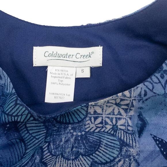 Coldwater Creek Twin Set Tank Top Jacket Sheer Blue Print S - Picture 4 of 4